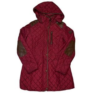 Ralph Lauren Diamond Quilted Jacket Red Faux Leather Trim Women's Size S